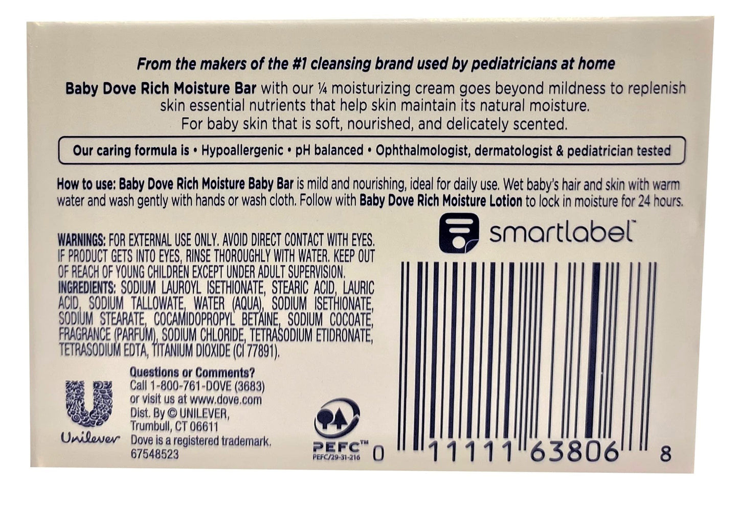 Dove Baby Bar Soap, Rich Moisture, 3.17 oz (Pack of 2)