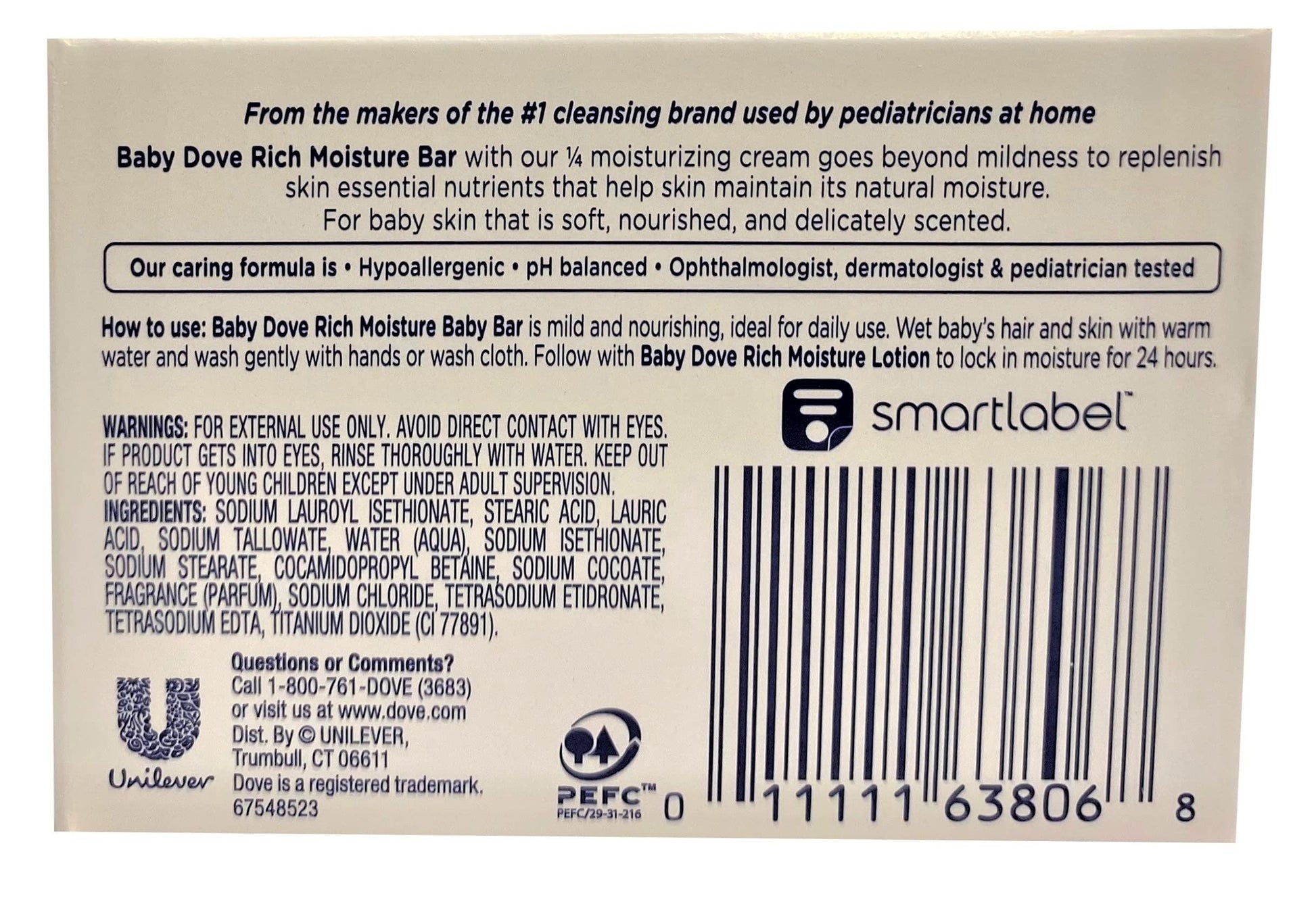 Dove Baby Bar Soap, Rich Moisture, 3.17 oz (Pack of 2)