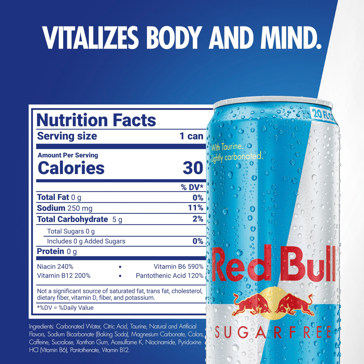 Red Bull Sugar Free Energy Drink, 20 Fl Oz, 12 Cans