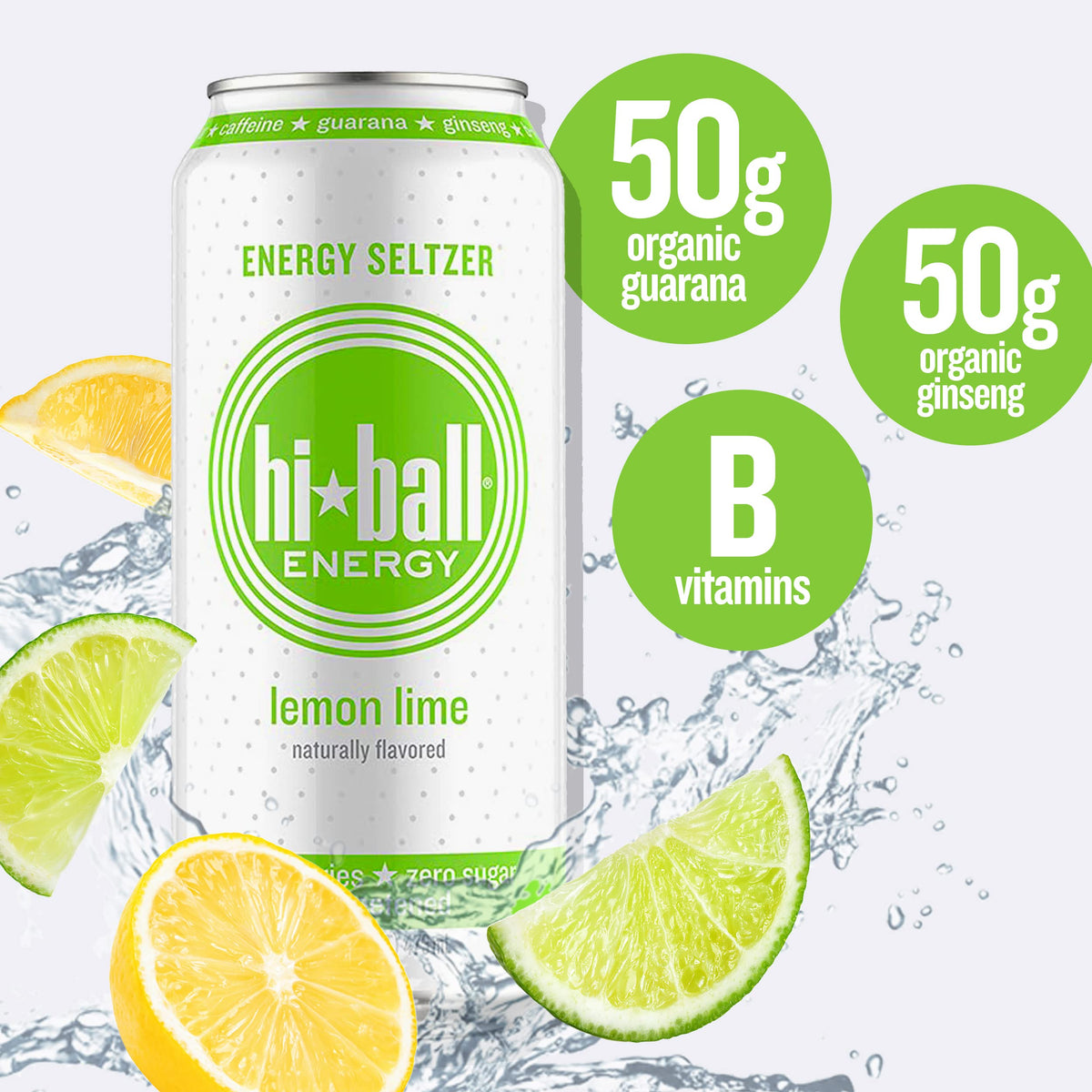 Hiball Clean Energy Seltzer Water, Caffeinated Sparkling Water Made with Vitamin B12 and Vitamin B6, Sugar Free, 16 Fl Oz (Pack of 8), Lemon Lime