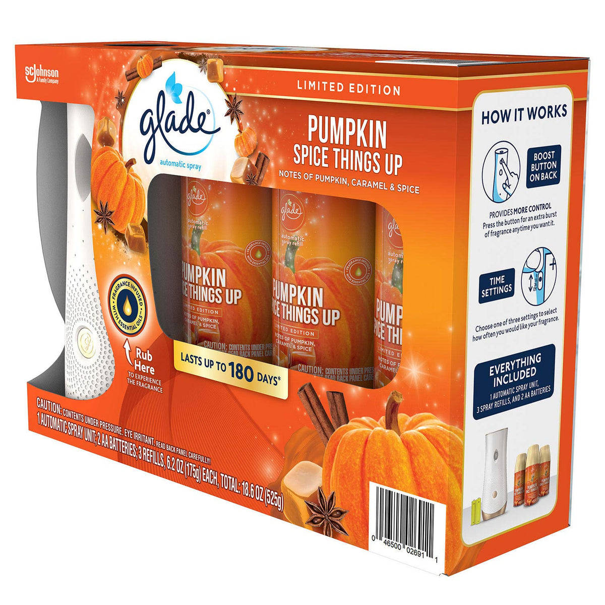 Glade Automatic Spray Diffuser Kit Pluse 3 Refills Limited Edition PUMPKIN SPICE THINGS UP