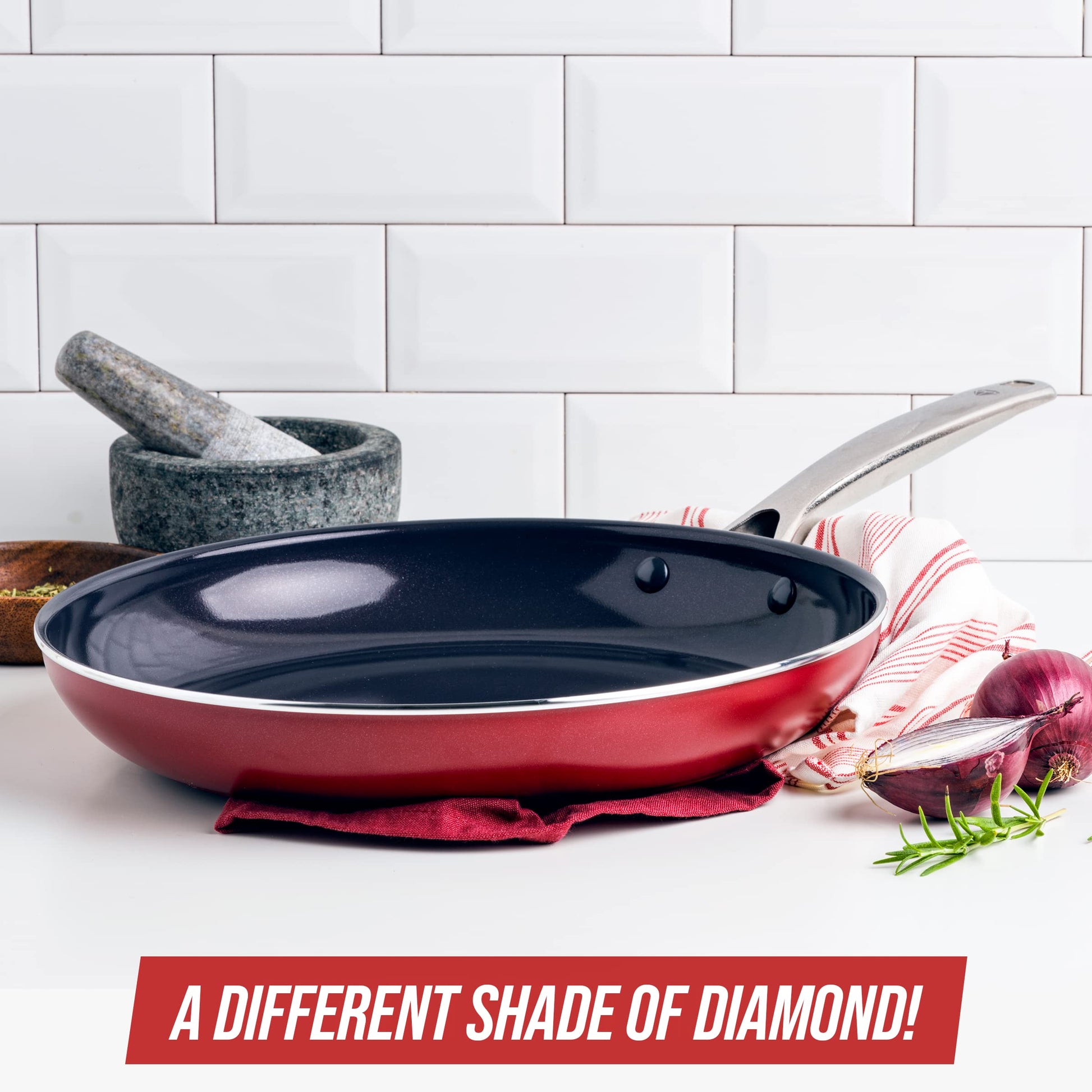 Blue Diamond Cookware Diamond Infused Ceramic Nonstick, 12" Frying Pan Skillet, PFAS-Free, Dishwasher Safe, Oven Safe, Red