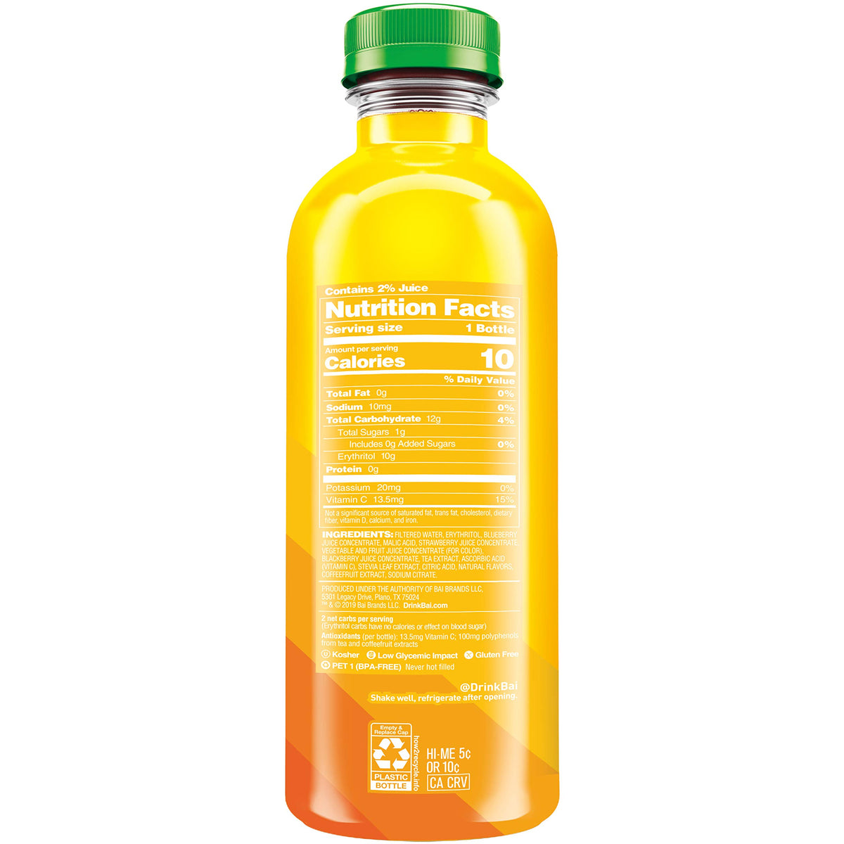 Bai Boost Togo Tangerine Citrus, Antioxidant Infused Beverage, 18 fl oz bottle (Pack of 12)