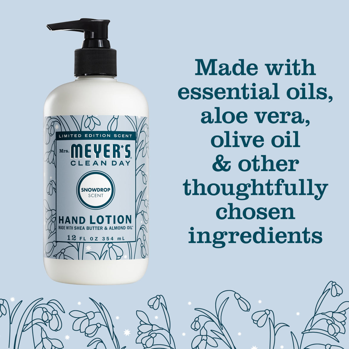 Mrs. MEYER'S CLEAN DAY Hand Lotion, Snowdrop Scent, 12 Ounce Bottle