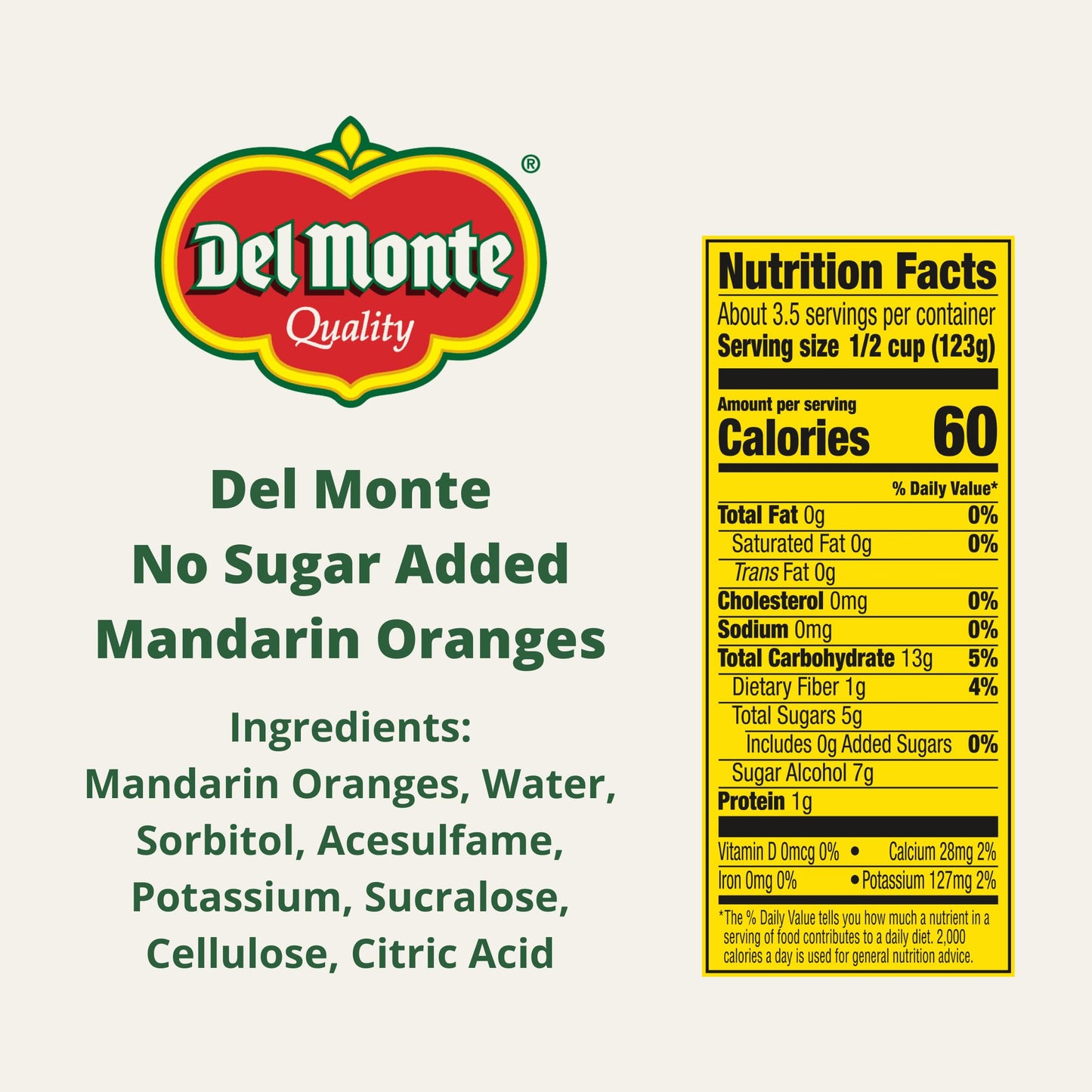 Del Monte Mandarin Oranges in Extra Light Syrup, 15 oz Can (Pack of 12), Canned Fruit