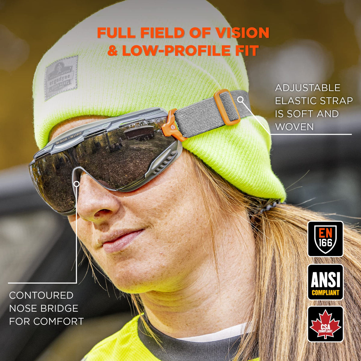 Ergodyne Skullerz Arkyn Protective Dust Sategy Goggle, Non-Vented, Anti Fog, Scratch Resistant, Adjustable Neoprene Strap