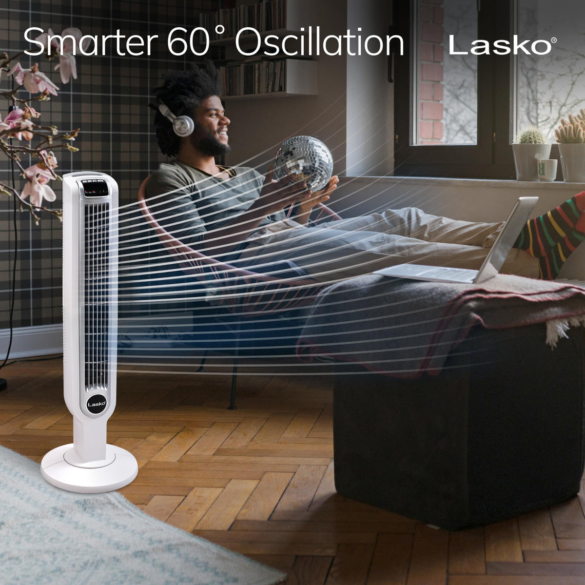 Lasko Oscillating Tower Fan with Remote Control, 3 Quiet Speeds, Timer for Bedroom, Kitchen, Office Use, White, 36" 2510