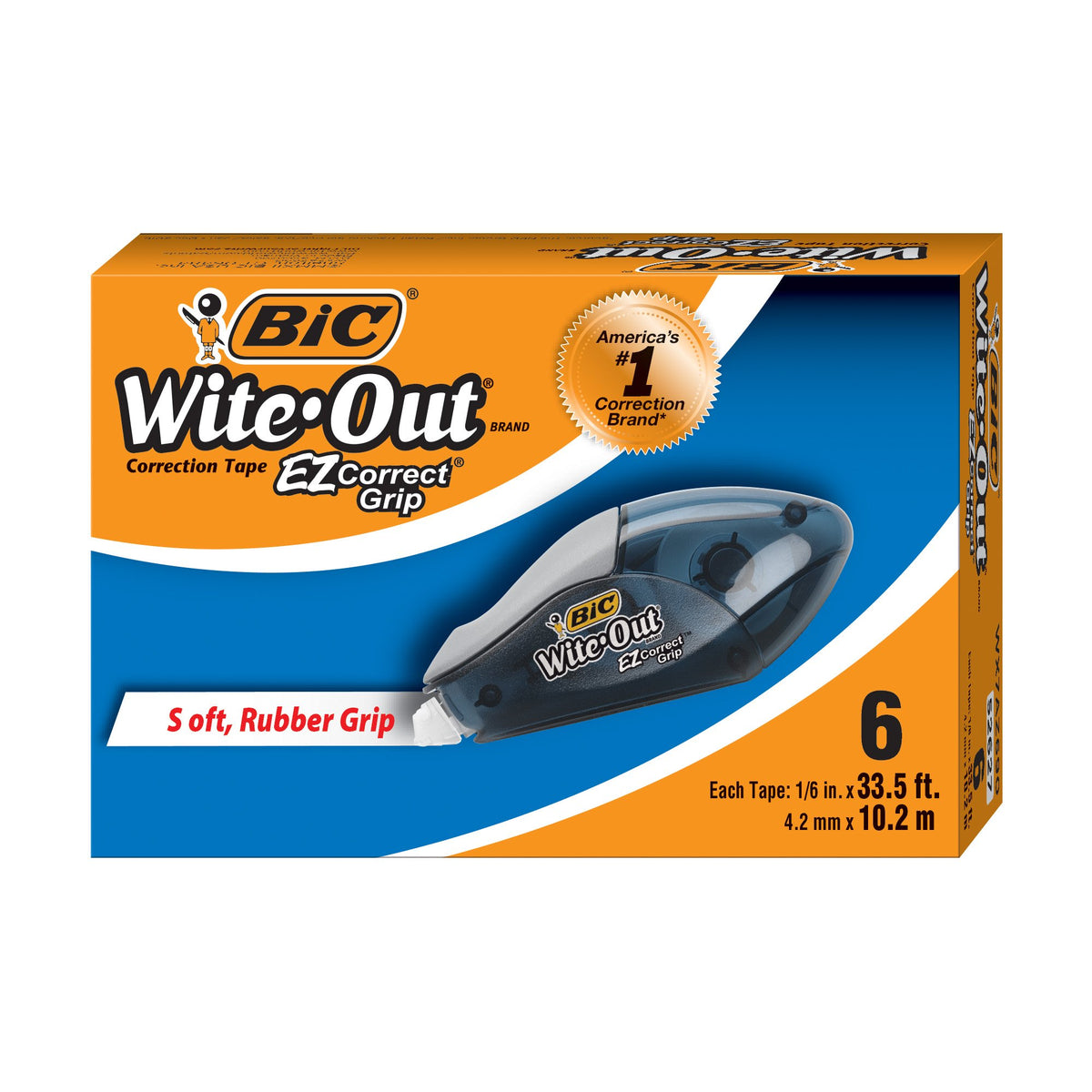 BIC Wite-Out Brand EZ Correct Grip Correction Tape, White, 6-Count