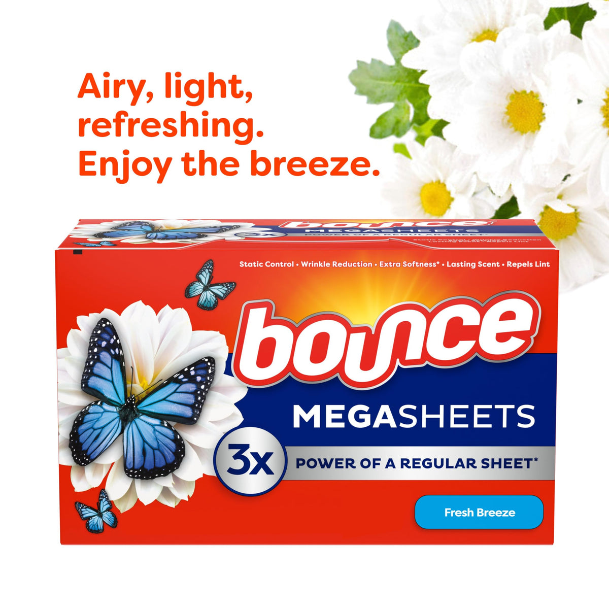 Bounce Mega Dryer Sheets, Fresh Breeze, 130 Count (Packaging May Vary)