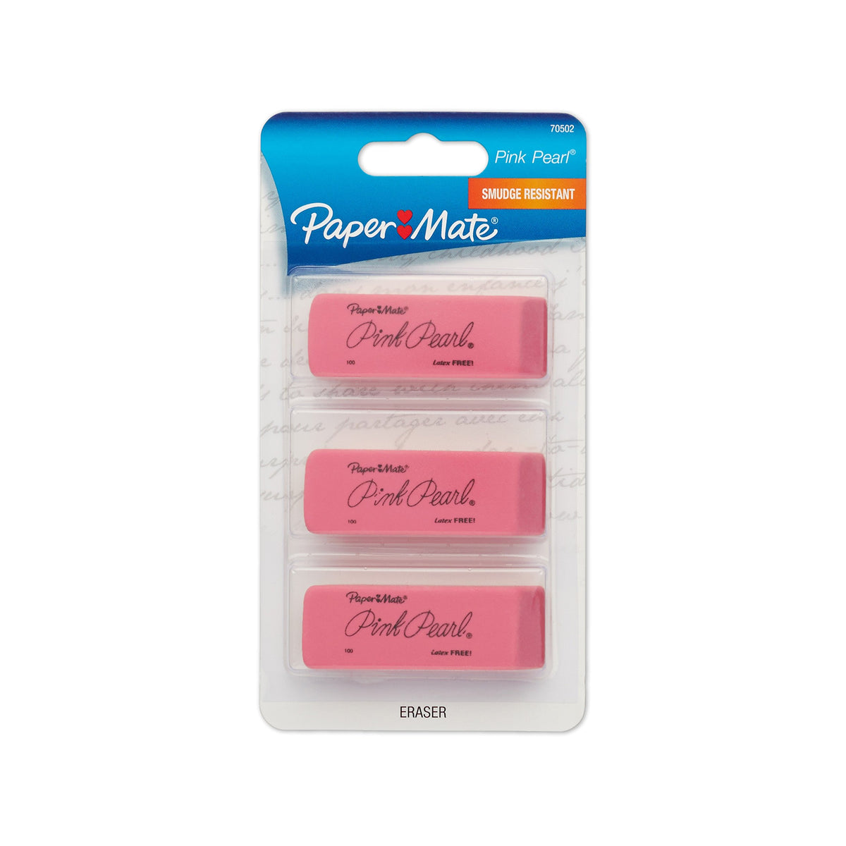 Paper Mate Pink Pearl Erasers, Medium, 3 Count (70502)