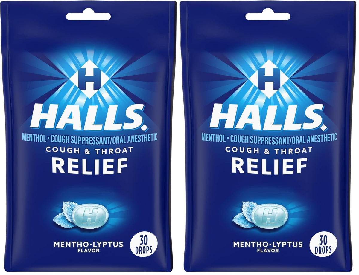 Halls Relief Mentho-Lyptus Cough Drops, 30 Drops (Pack of 2)