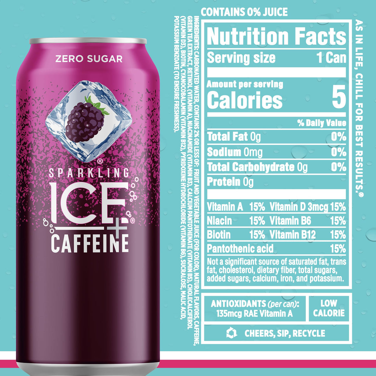Sparkling Ice Caffeine Variety Pack, Flavored Sparkling Water, Zero Sugar, with Vitamins and Antioxidants, 16 fl oz, 12 count (Citrus Twist, Black Raspberry, Blue Raspberry, Strawberry Citrus)