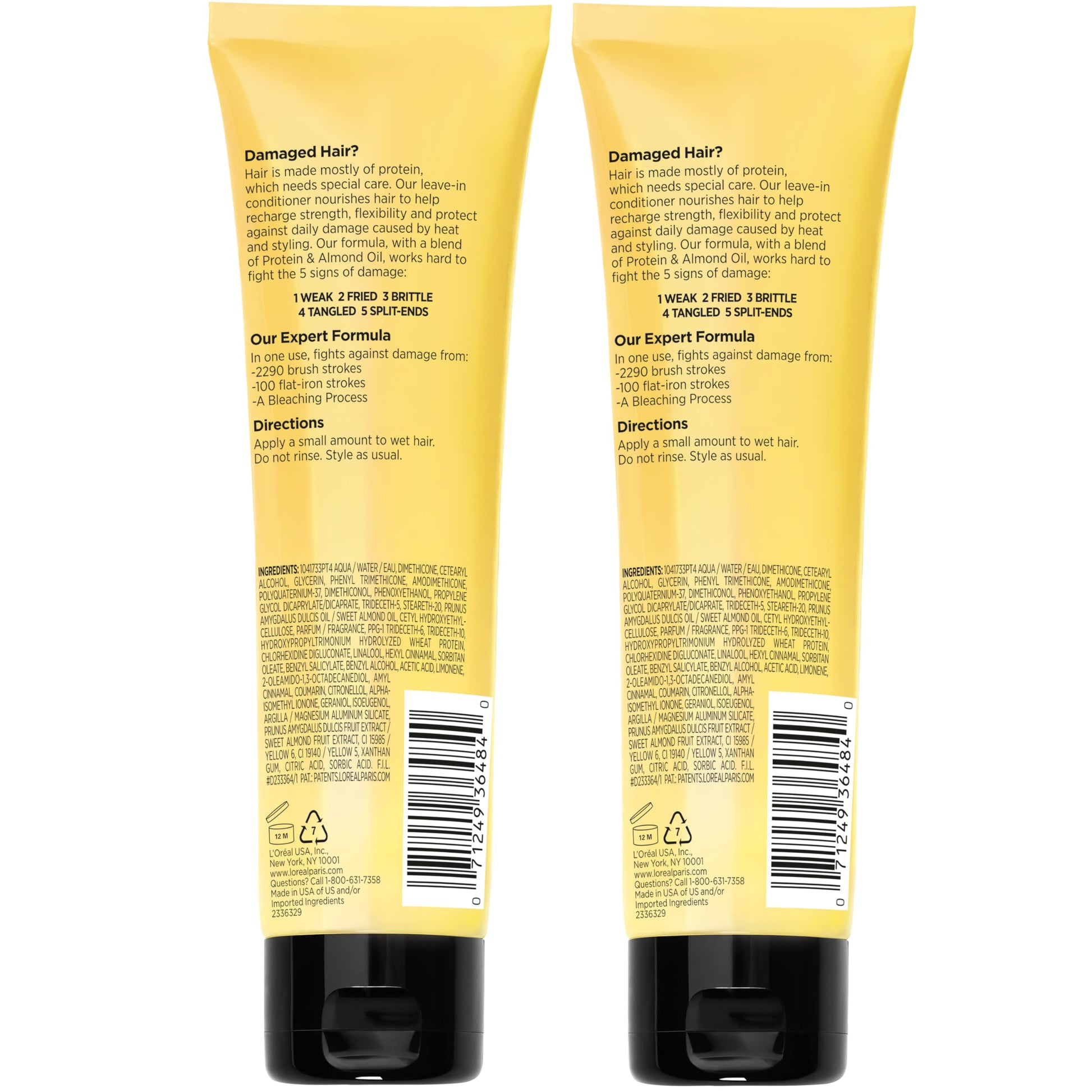 L'Oreal Paris Elvive Total Repair 5 Protein Recharge Leave In Conditioner Treatment, and Heat Protectant, 2 pack, (5.1 Ounce each) (Packaging May Vary)