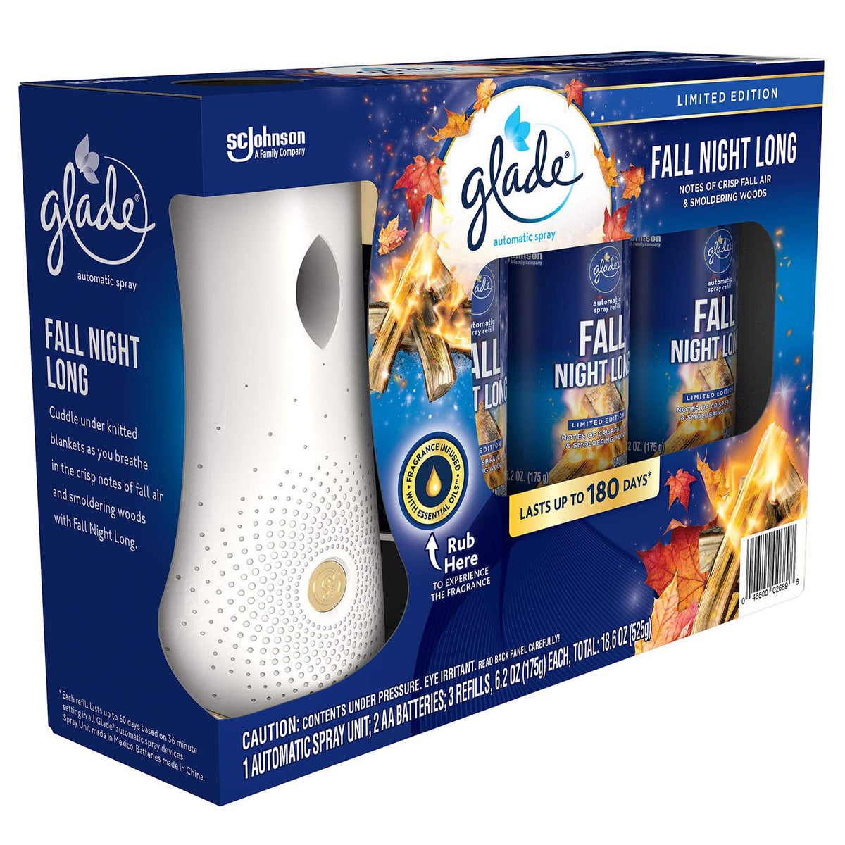 Glade Automatic Spray Diffuser Kit plus 3 Refills (Fall Night Long) Limited Edition