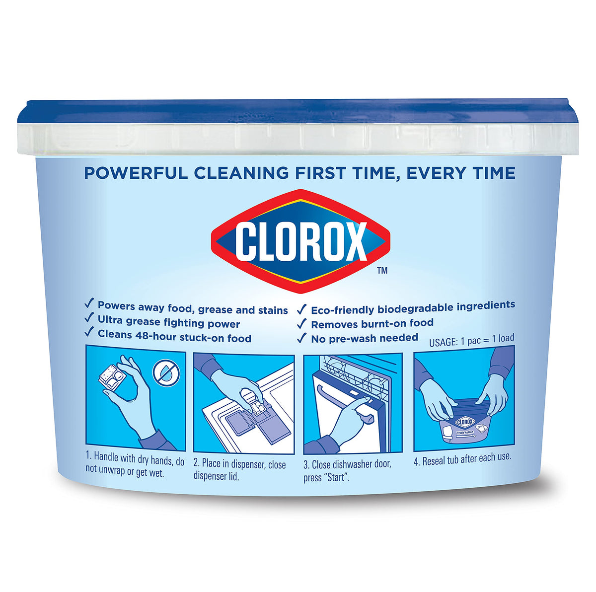 Clorox Triple Action Dishwasher Detergent Pacs, 43 Count (Case of 6, 258 Total Dishwashing Pacs), Fresh Scent