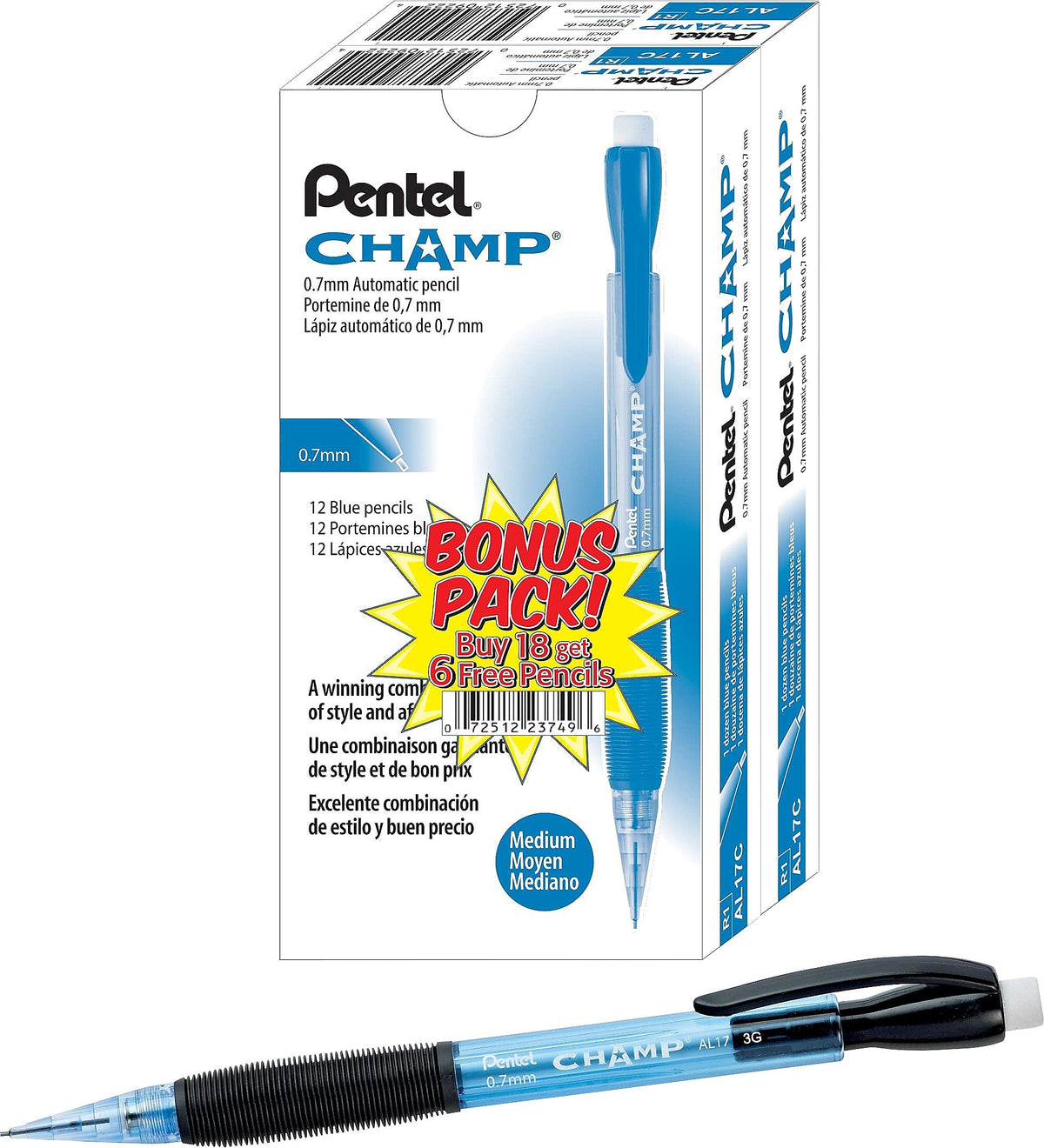 PENAL17CSWUS - Pentel Champ Mechanical Pencil, 0.7 mm, Blue Barrel, 24/Pack (12/Box, 2 Box)