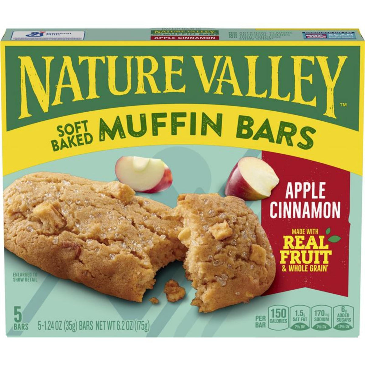 Nature Valley Soft-Baked Muffin Bars, Apple Cinnamon, Snack Bars, 5 Bars, 6.2 OZ (Pack of 8)