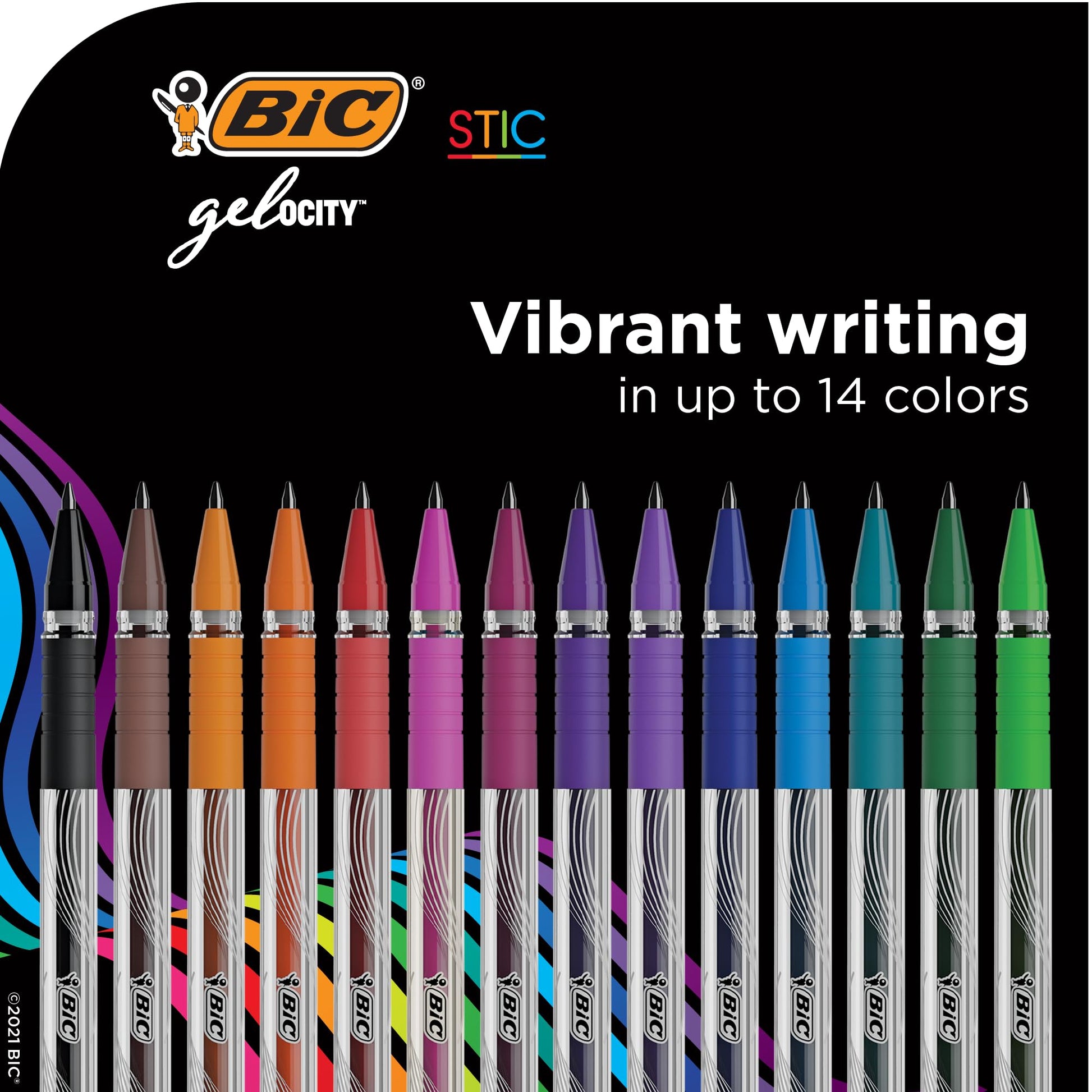 BIC Gel-ocity Smooth Stic Gel Pen, Medium Point (0.7mm), Assorted Colors, 14-Count, Vibrant and Smooth Gel Ink Pens
