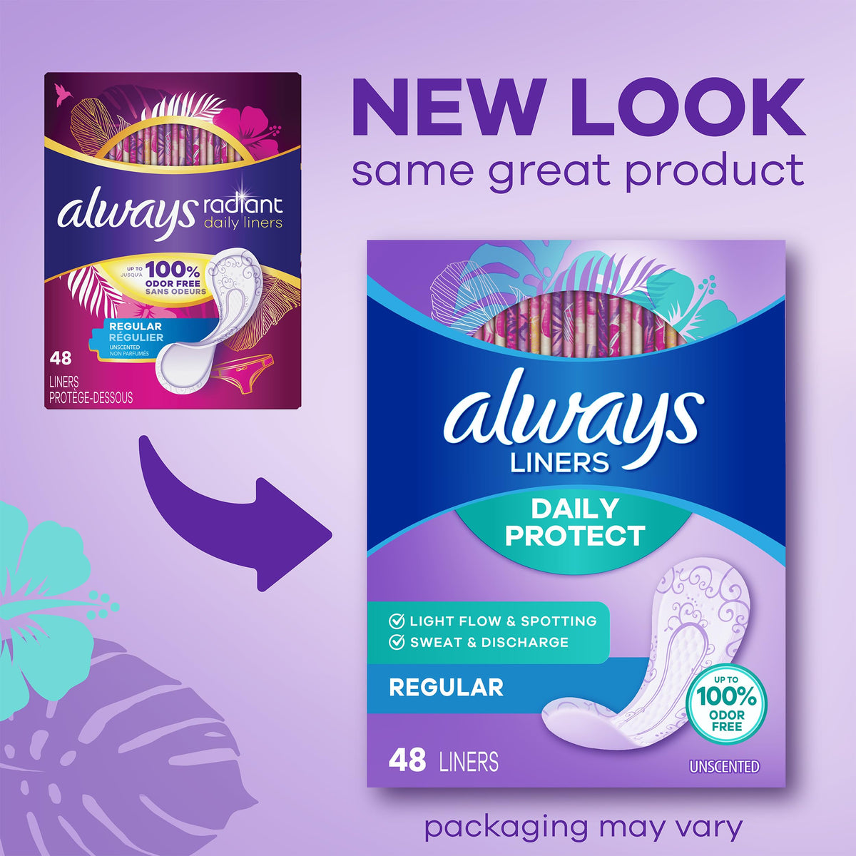 Always Daily Protect Liners, Regular Length, Unscented, 96 Count