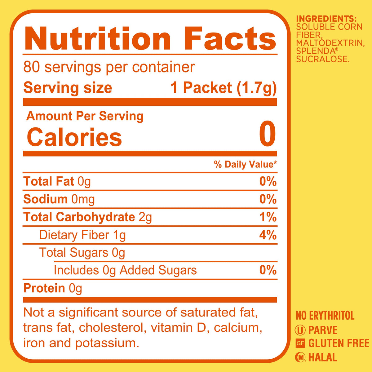 SPLENDA Zero Calorie Sweetener Plus Fiber, 80 Count Packets