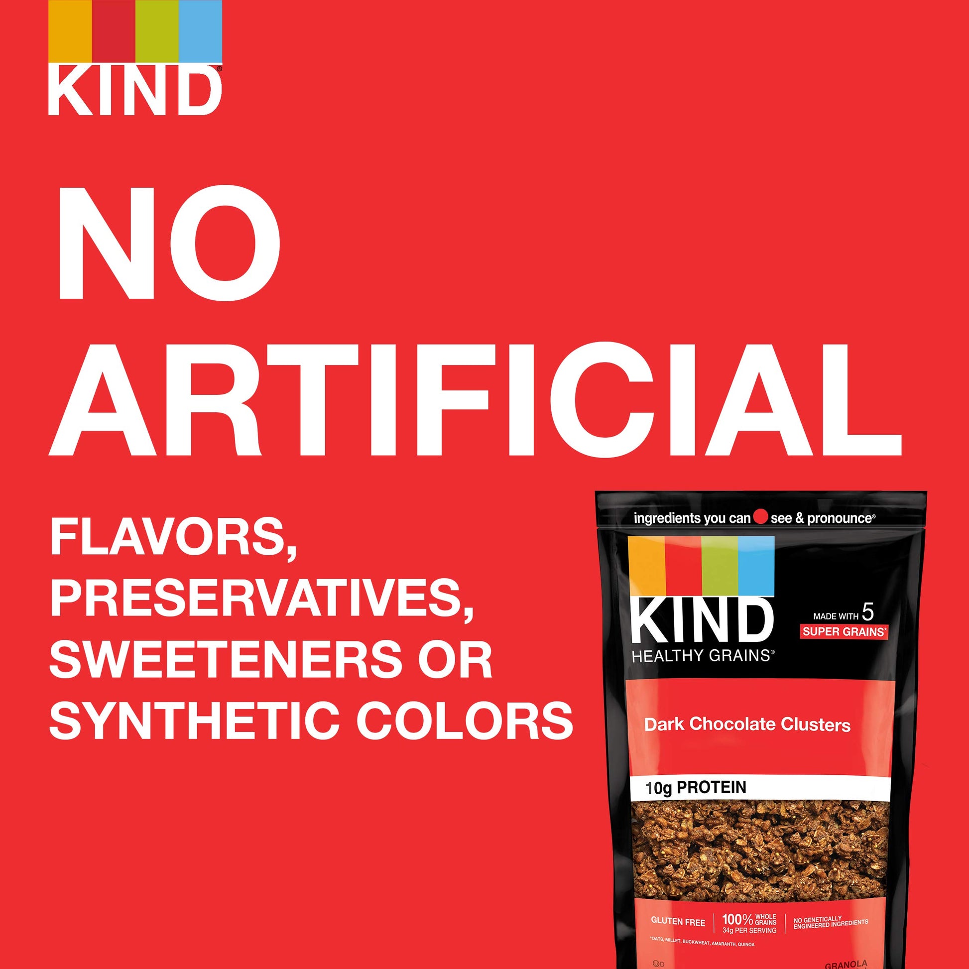 KIND Healthy Grains Granola, Dark Chocolate Clusters, Healthy Snacks, Gluten Free, 100% Whole Grains, 10g Protein, 11oz, 1 Count