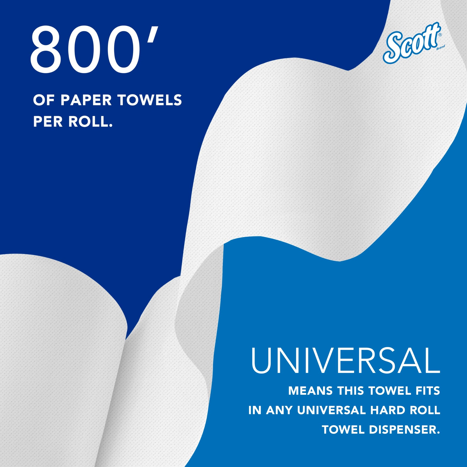 ScottÂ® Universal 100% Recycled Fiber Hard Roll Paper Towels, Bulk (01052), 1.5" Core, with Absorbency Pockets, White (800'/Roll, 12 Rolls/Case, 9,600'/Case)