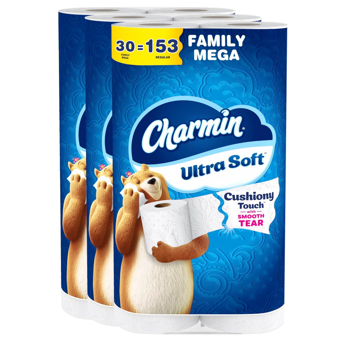 Charmin Ultra Soft Cushiony Touch Toilet Paper, 30 Family Mega Rolls = 153 Regular Rolls