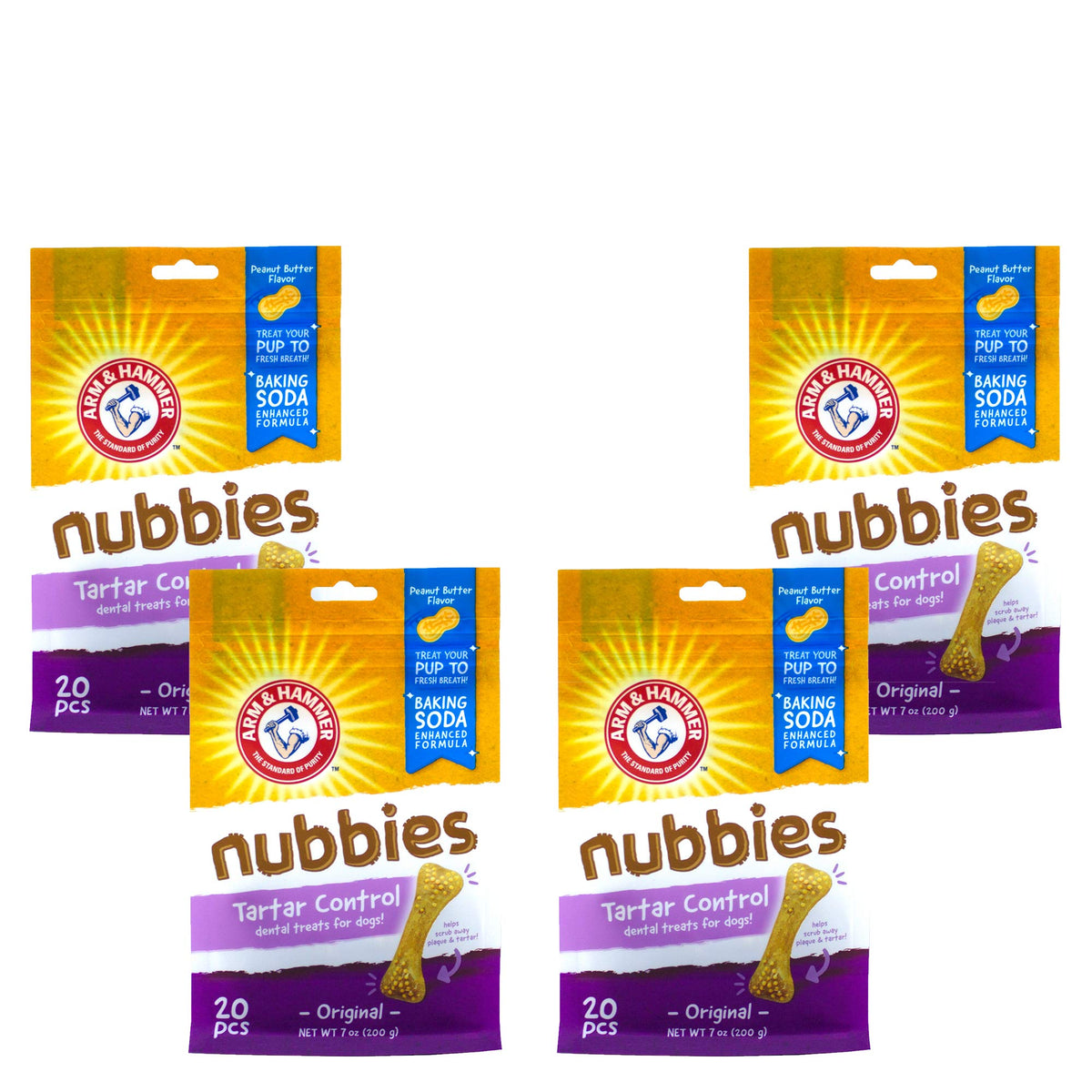 Arm & Hammer for Pets Nubbies Dental Treats for Dogs with Baking Soda and Calcium, Treat Chews Help Fight Bad Breath, Plaque & Tartar without Brushing, Peanut Butter, 20 Pcs, 4pk (Packaging may vary)