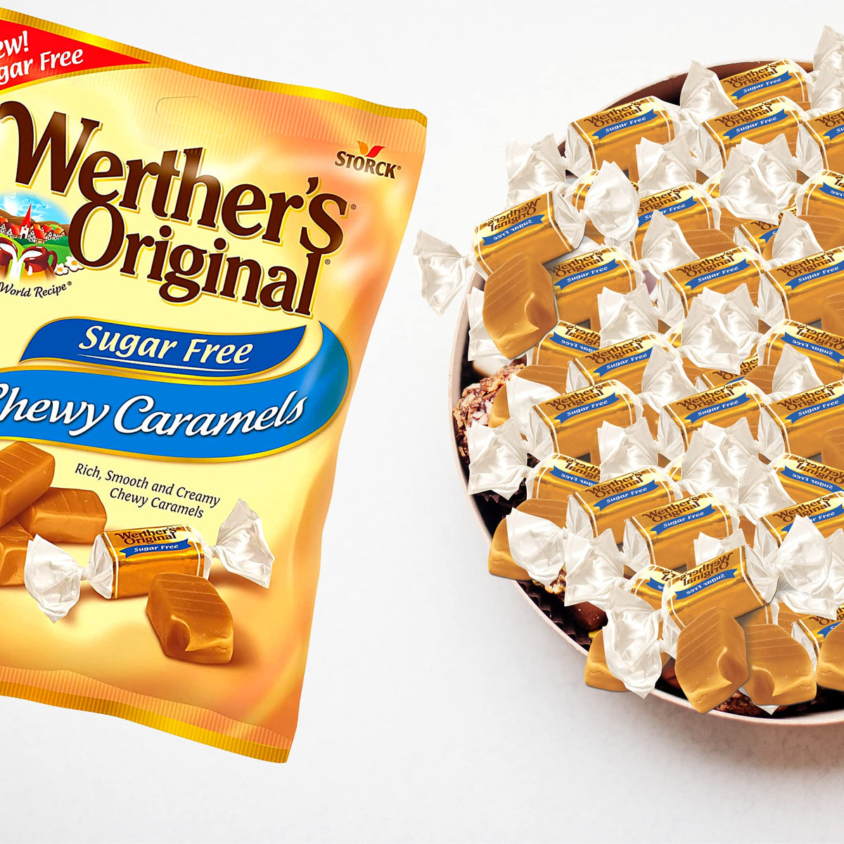 Needzo - Werther's Original Sugar Free Chewy Caramels, Individually Wrapped Candies for Adults, Pack of 2, 2.75 Ounce