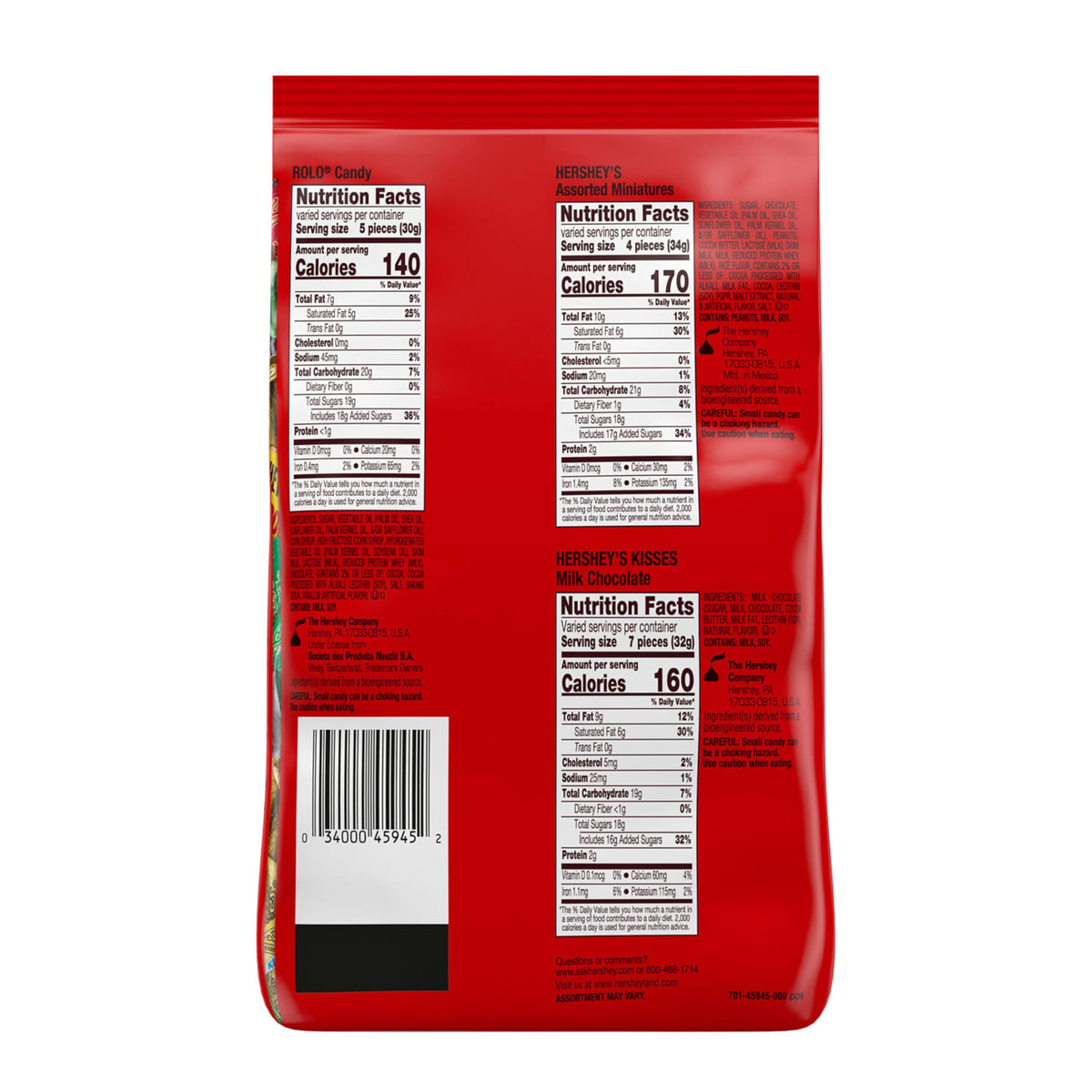 HERSHEY'S, REESE'S and ROLO Assorted Chocolate Flavored, Christmas Candy Bulk Bag, 34.2 oz