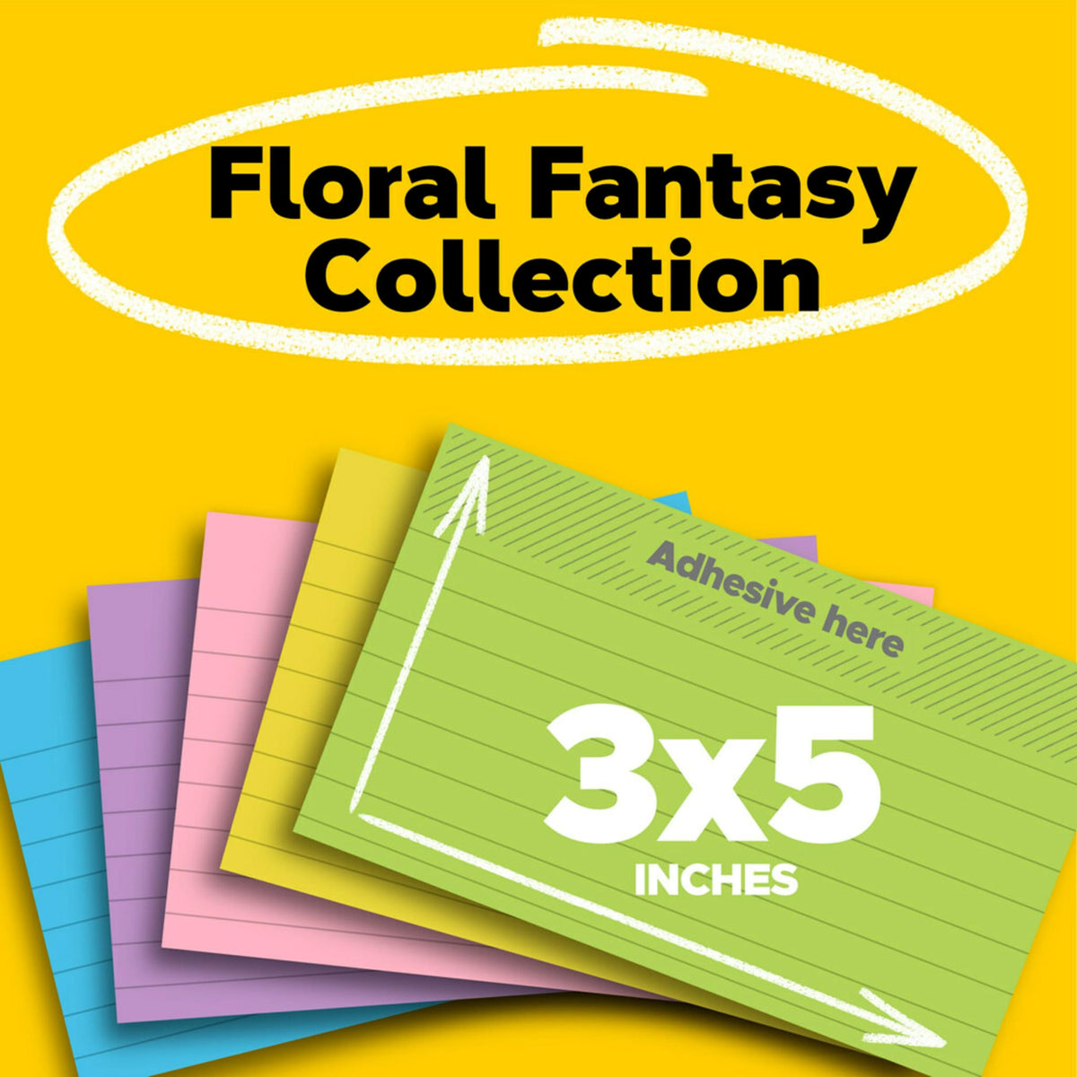 Post-it Notes, 3 in x 5 in, 5 Lined Sticky Notes Pads, 100 Sheets per Pad, Floral Fantasy Collection, School Supplies and Oﬃce Products