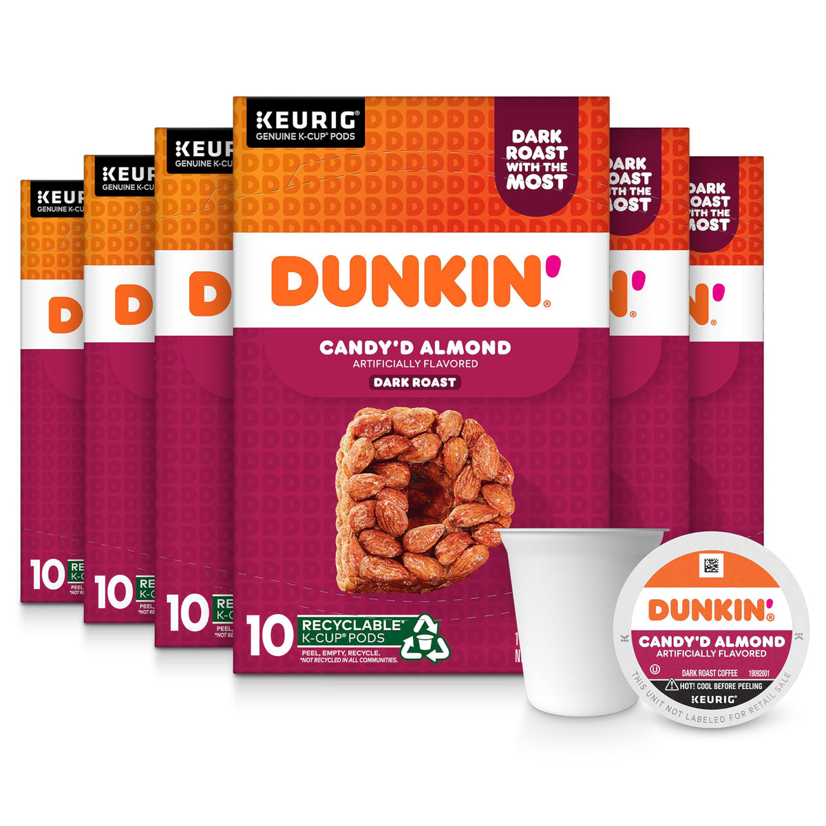 Dunkin' Candy'd Almond Dark Roast Flavored Coffee, 60 Keurig K-Cup Pods