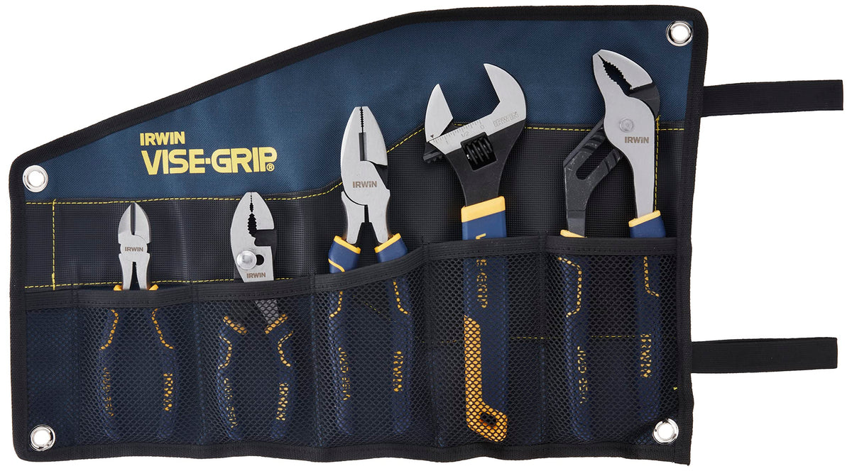 IRWIN VISE-GRIP Pliers Set with Tool Wrap, 5-Piece (2078708), Blue