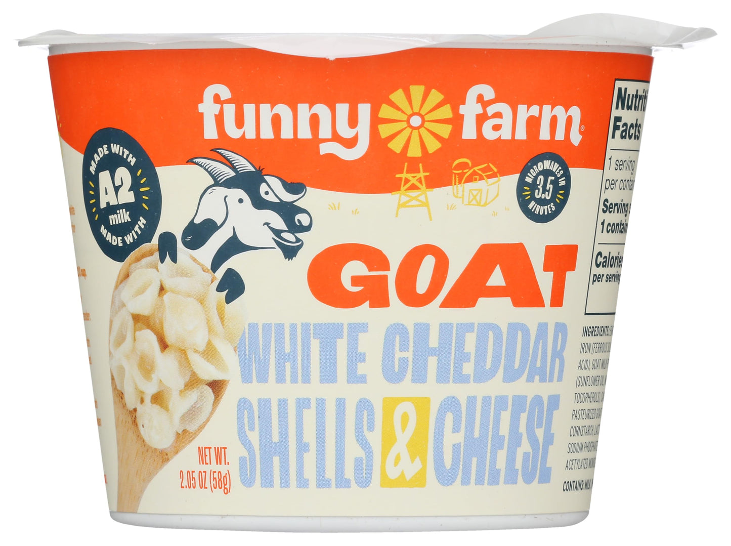 Funny Farm A2 Milk Macaroni and Cheese Cups | Pasta with White Cheddar Flavor - Goat Cheese Mac and Cheese Cups (Bulk 10 Pack) | A2 Goat Milk Cheese Pasta Sauce Packet with Elbow Macaroni Noodles - Goats Milk Based White Cheddar Mac n Cheese Cups