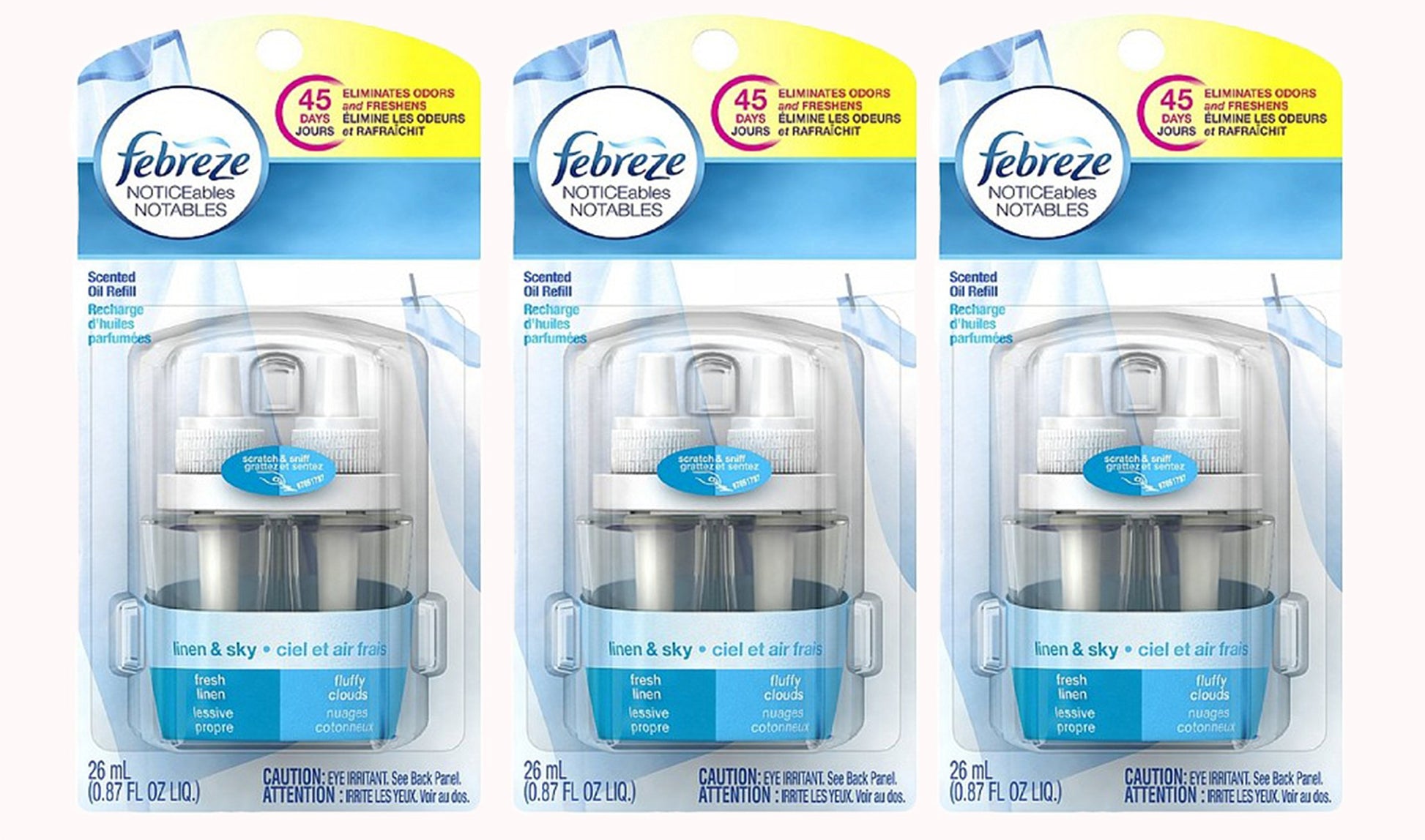Febreze Noticables Scented Oil Refill, Linen and Sky, .87 Fl Ounce (Pack of 3)