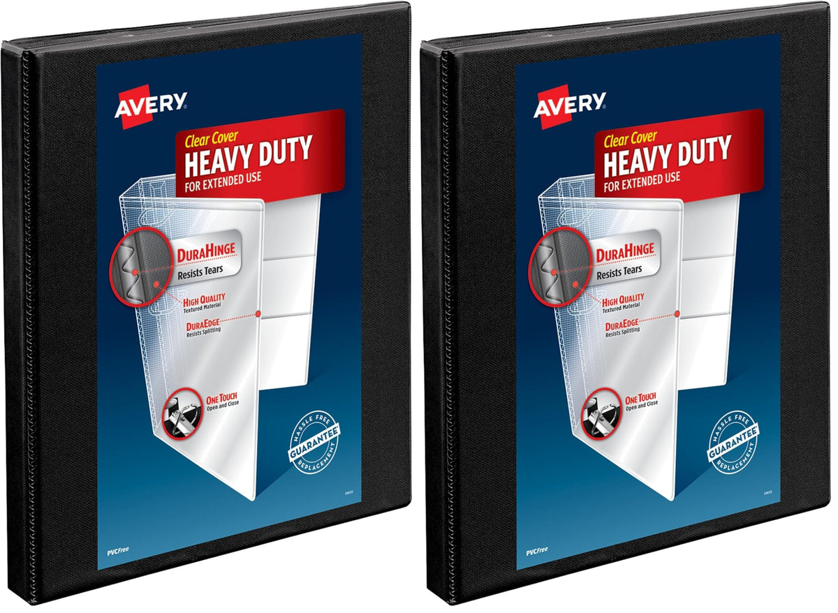 Avery Heavy-Duty Nonstick View 3 Ring Binder, 1/2 inch Slant Rings, 135-Sheet Capacity, Black (05233) (Pack of 2)