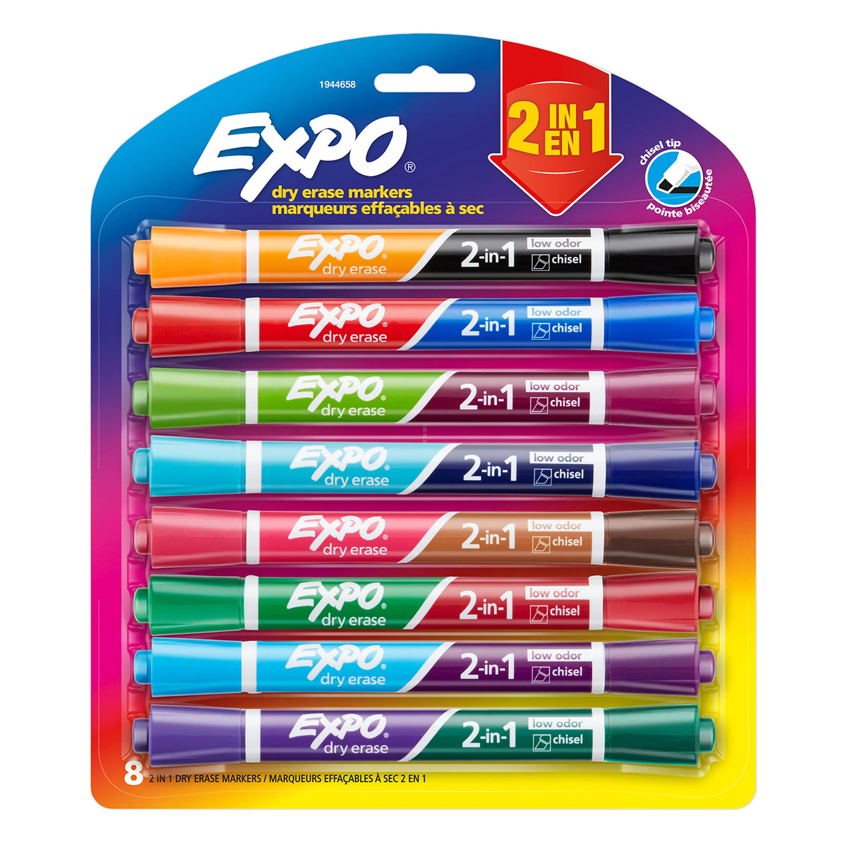 Expo® Dry Erase 2-in-1 Markers, Chisel Tip, Assorted, 8 Count