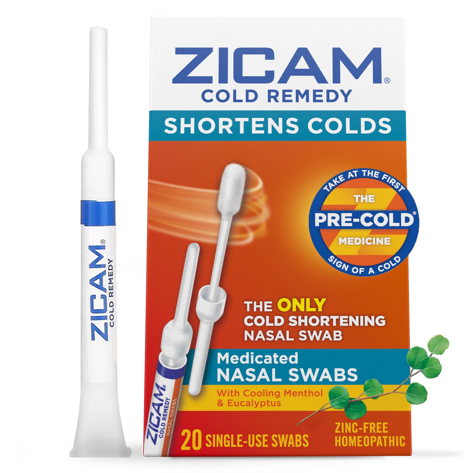 Zicam Cold Remedy Cold Shortening Medicated Nasal Swabs Zinc-Free 20ct