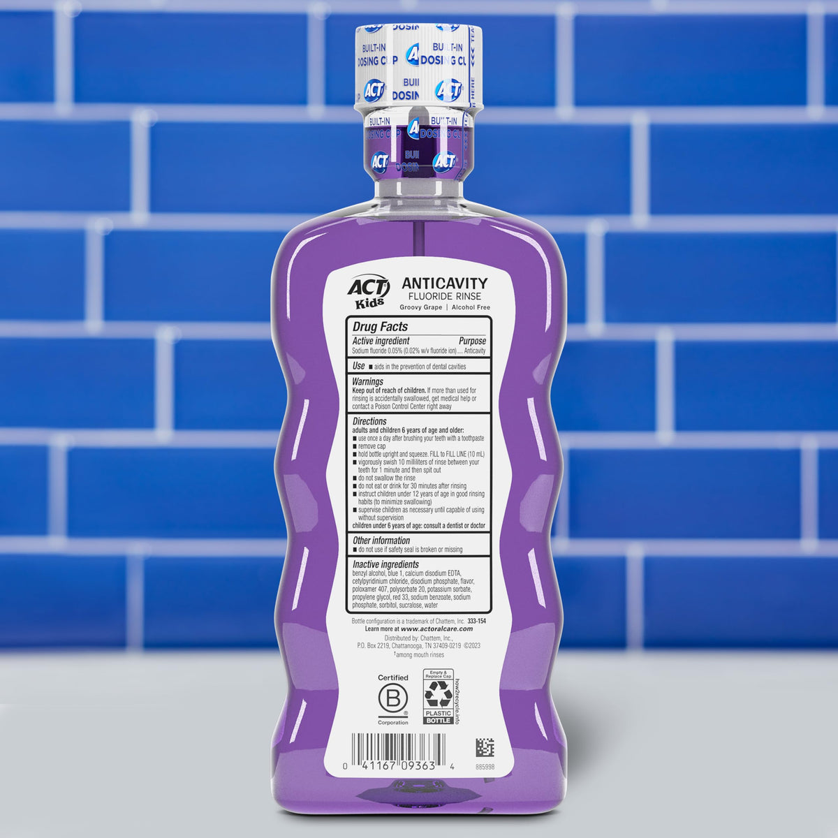ACT Kids Anticavity Fluoride Rinse Groovy Grape 16.9 fl. oz. Accurate Dosing Cup, Alcohol Free