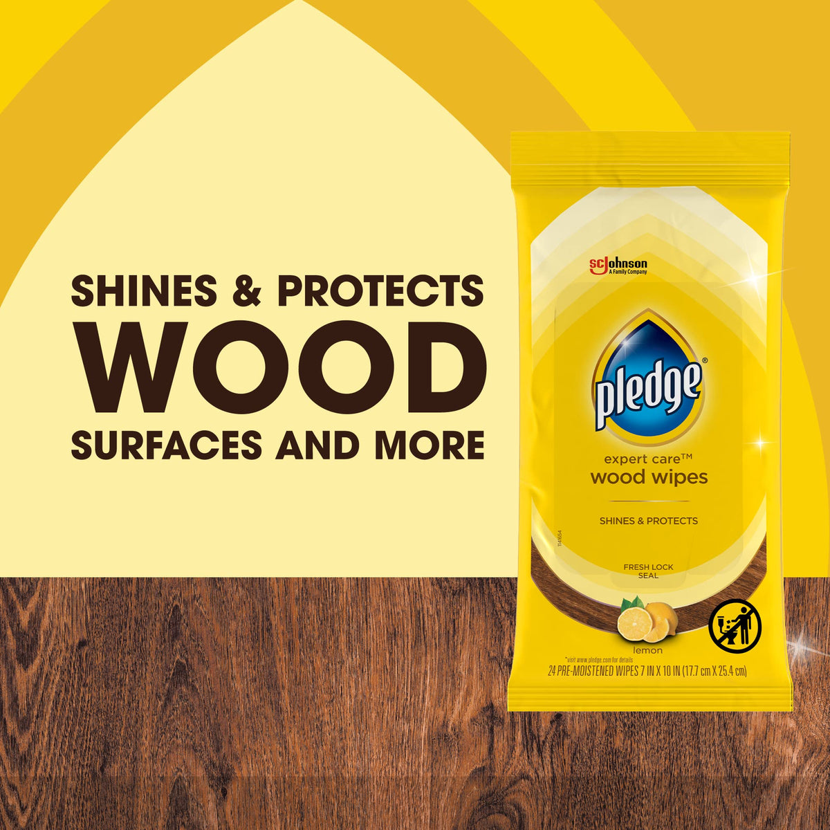 Pledge Expert Care Enhancing Wood Wipes, Lemon Scent, 24 Count