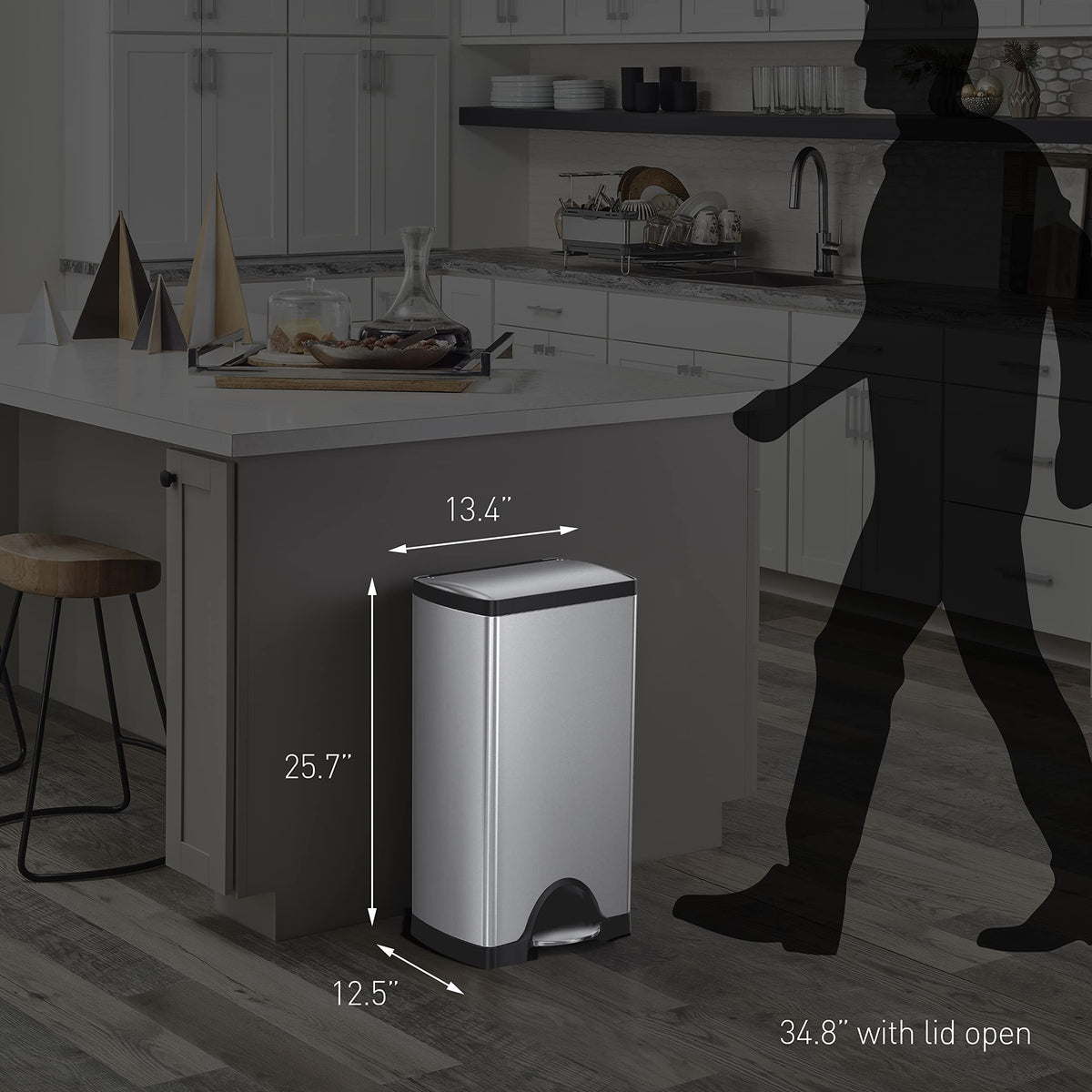 simplehuman 30 Liter / 7.9 Gallon Rectangular Step Trash Can, Brushed Stainless Steel