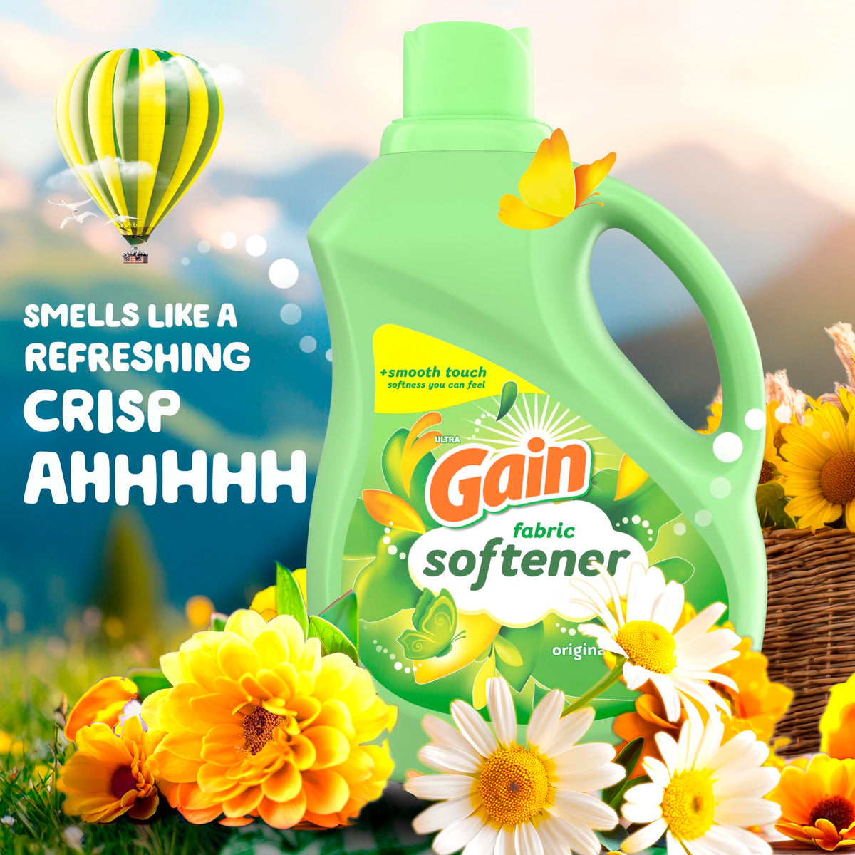 Gain Fabric Softener, Original Scent, 140 fl oz, 190 Loads, HE Compatible, Packaging may vary