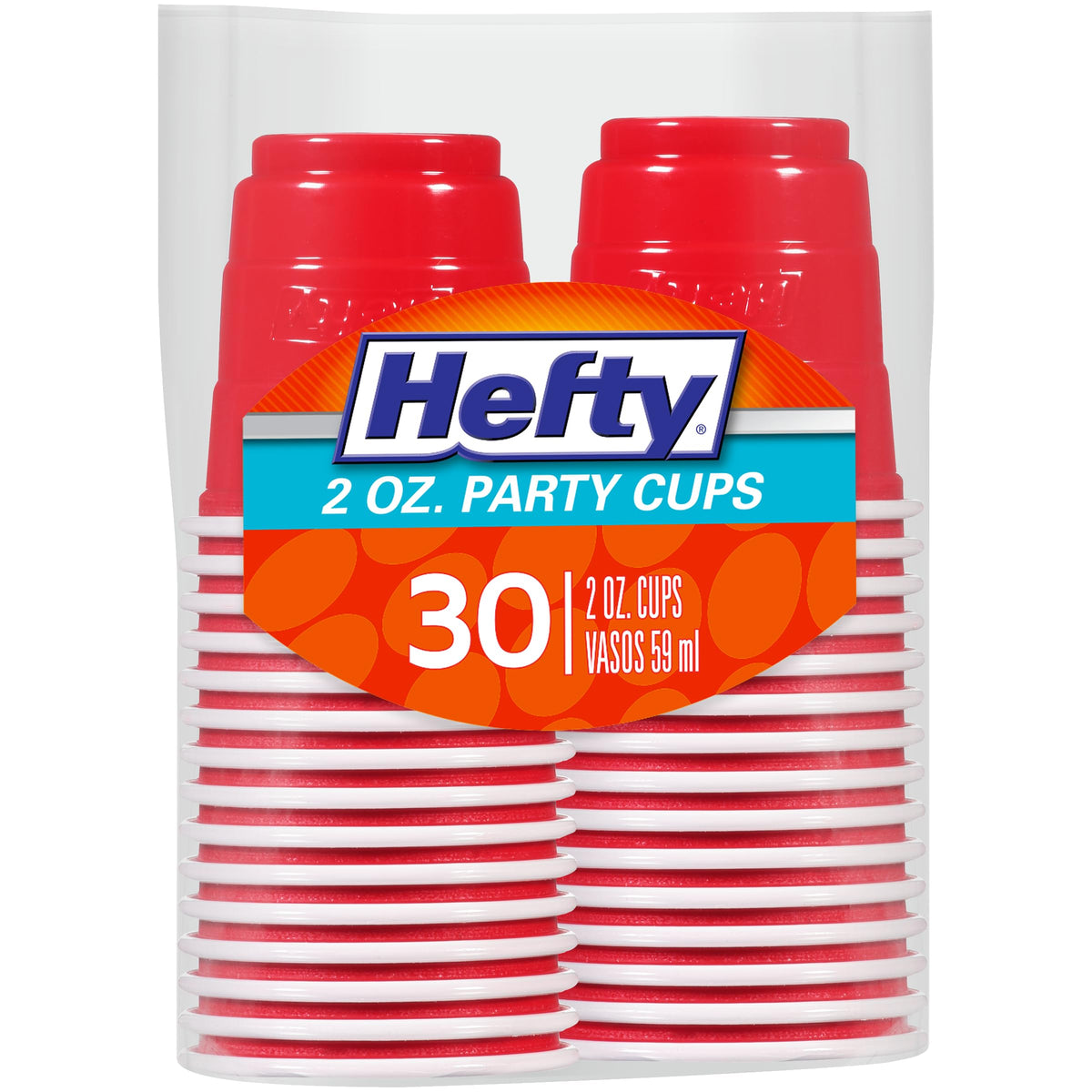 Hefty Disposable Mini Plastic Cups, Red, 2 Ounce, 30 Count (Pack of 10), 300 Total