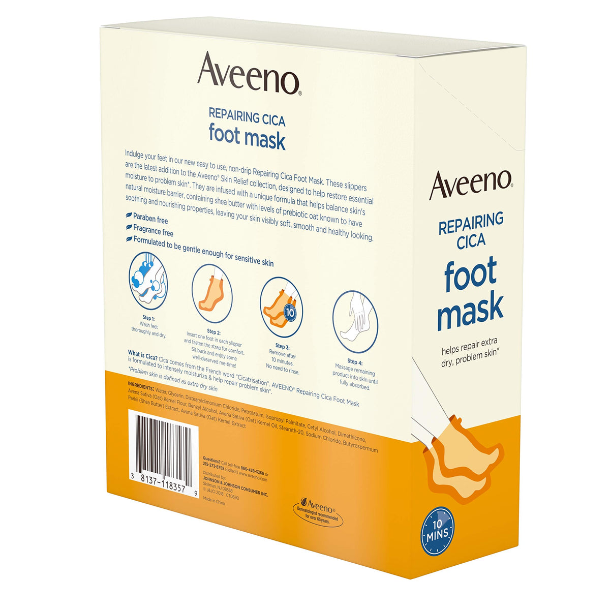 Aveeno Repairing CICA Foot Mask with Prebiotic Oat and Shea Butter, Moisturizing Foot Mask for Extra Dry Skin, 6 Pairs of Single-Use Slippers