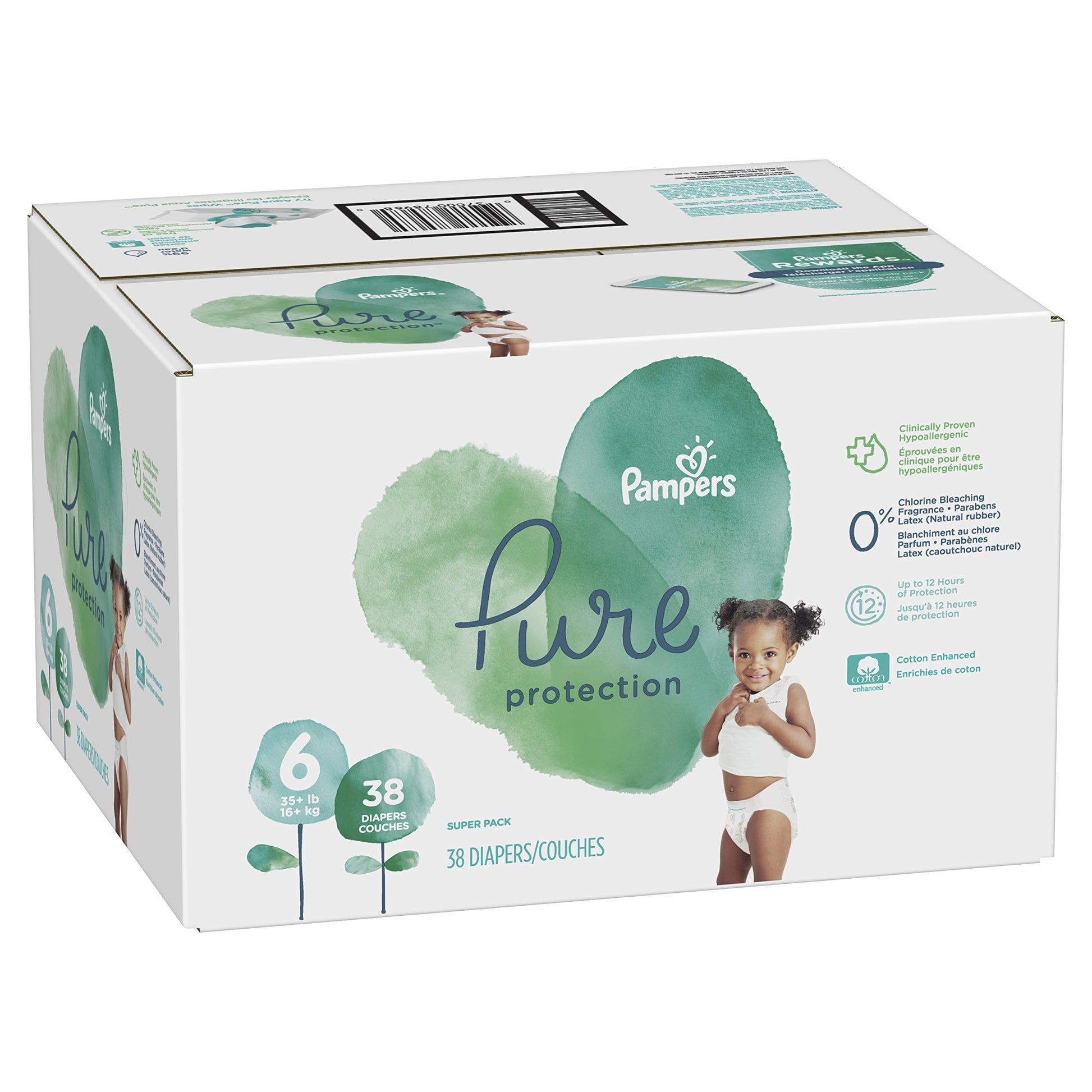 Pampers Pure Disposable Baby Diapers, Hypoallergenic and Fragrance Free Protection, Size 6, 38 Count, Super
