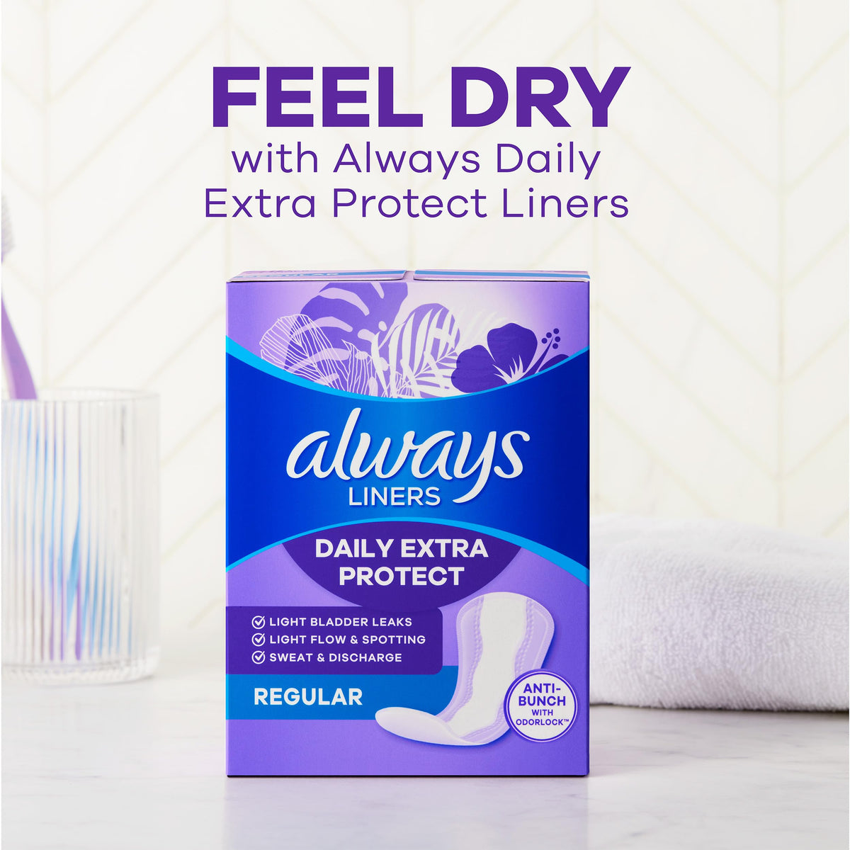 Always Daily Extra Protect Liners, Long Length, Unscented Panty Liners, 108 Count