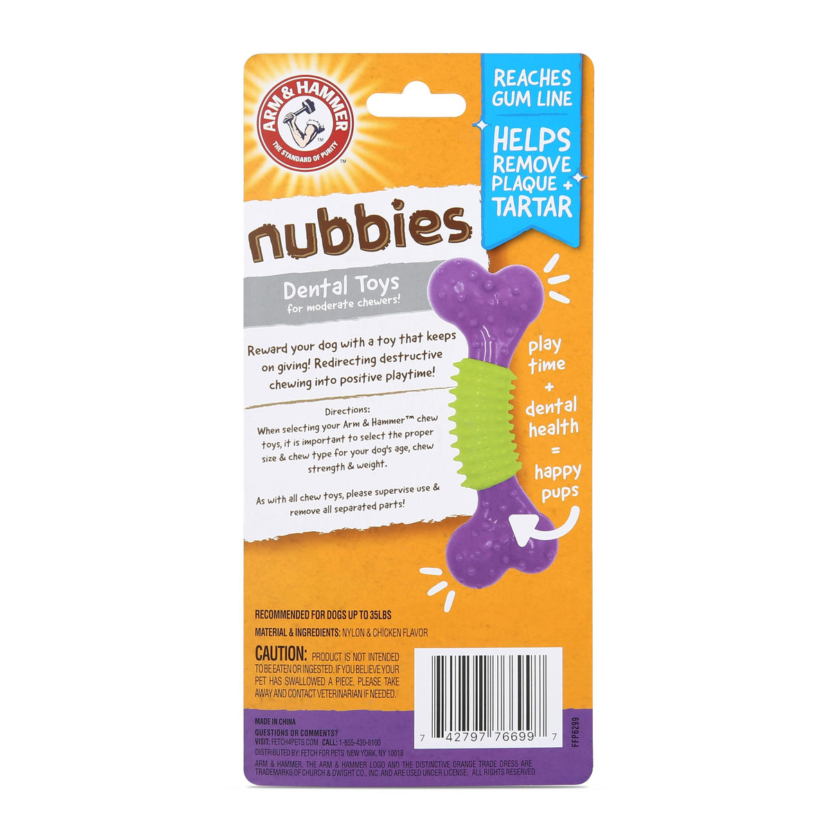 Arm & Hammer Nubbies Dental Toys DuoBone Dental Chew Toy for Dogs Best Dog Chew Toy for The Moderate Chewers Reduces Plaque & Tartar Buildup Without Brushing, Chicken Flavor (Pack of 24)