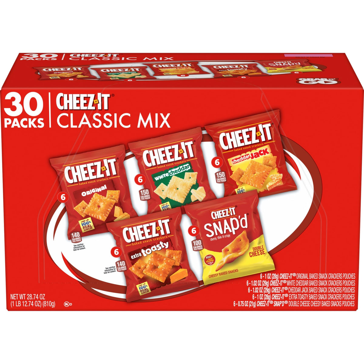 Cheez-It Cheese Crackers, Baked Snack Crackers, Office and Kids Snacks, Variety Pack, 28.74oz Box (30 Packs)