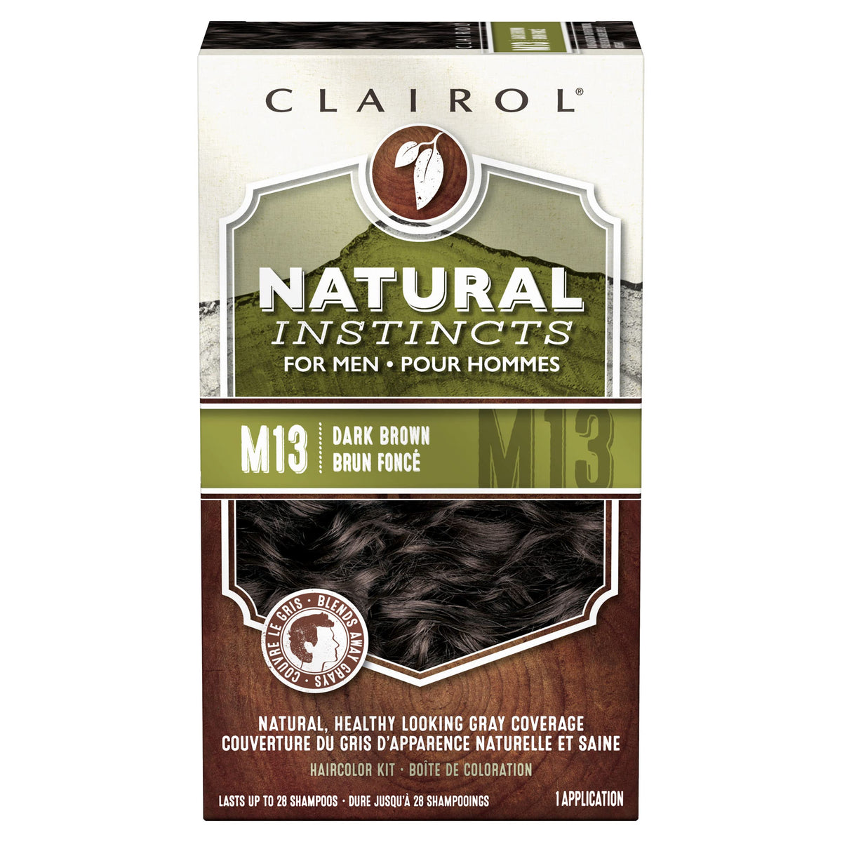 Clairol Natural Instincts Semi-Permanent Hair Dye for Men, M13 Dark Brown Hair Color, Pack of 1
