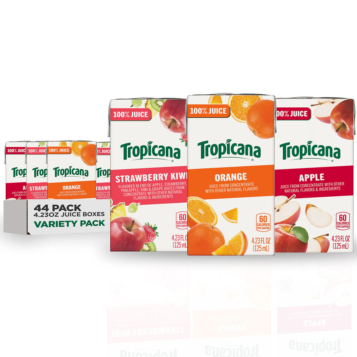 Tropicana 100% Juice Box, 3 Flavor Classic Variety Pack, 4.23oz (Pack of 44)